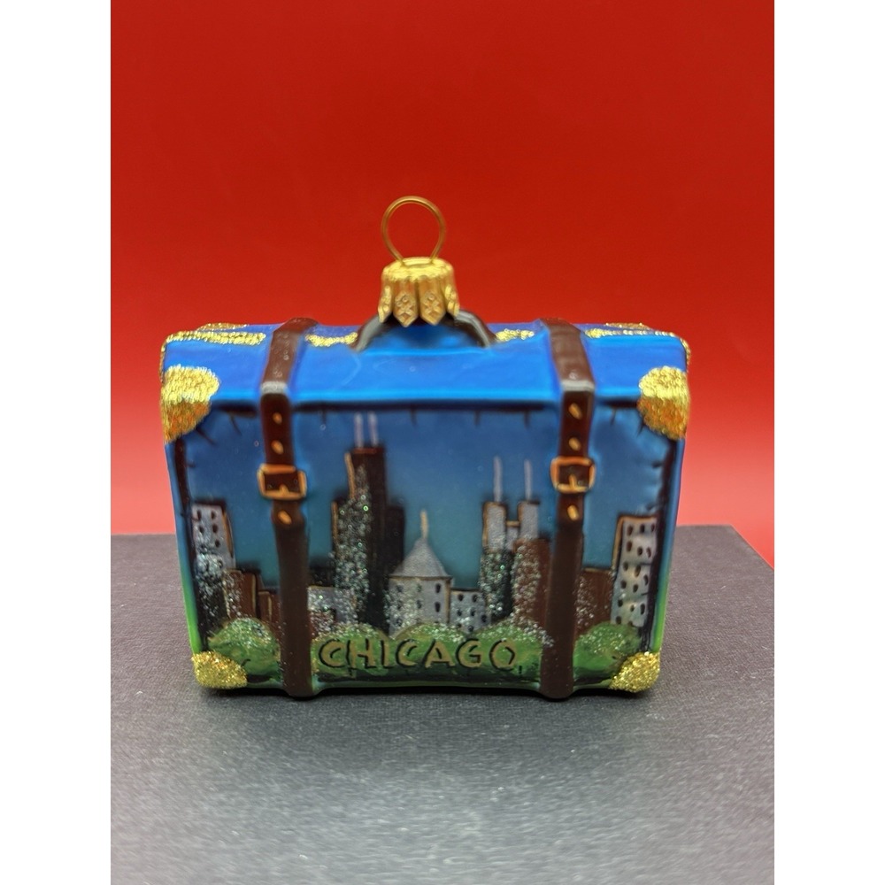 Chicago Illinois Travel Suitcase Polish Glass Christmas Ornament Decoration
